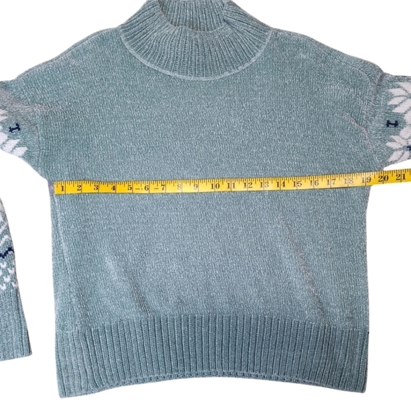 Christian Siriano Mock Neck Snowflake Sweater Green Blue Size Small - Picture 6 of 10